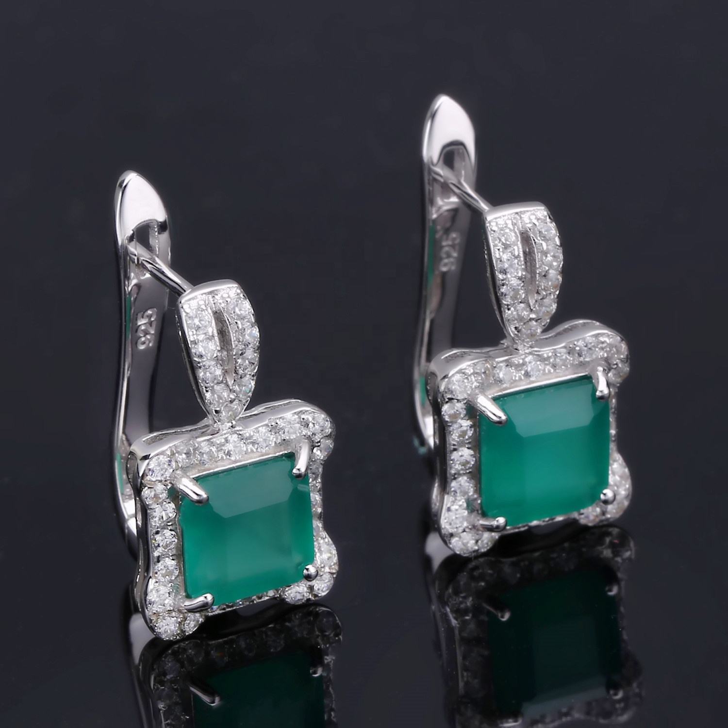 Green Agate Sterling Silver Earrings