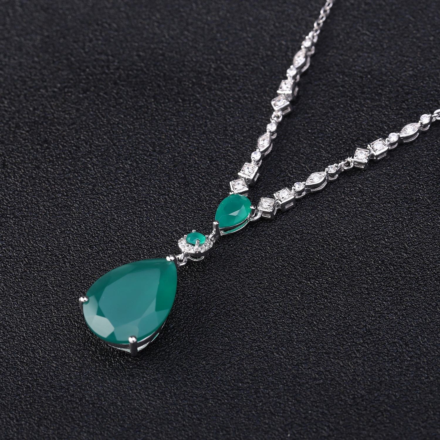 Natural Green Agate Silver Necklace