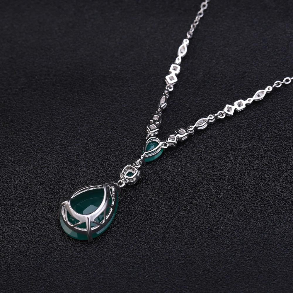 Natural Green Agate Silver Necklace