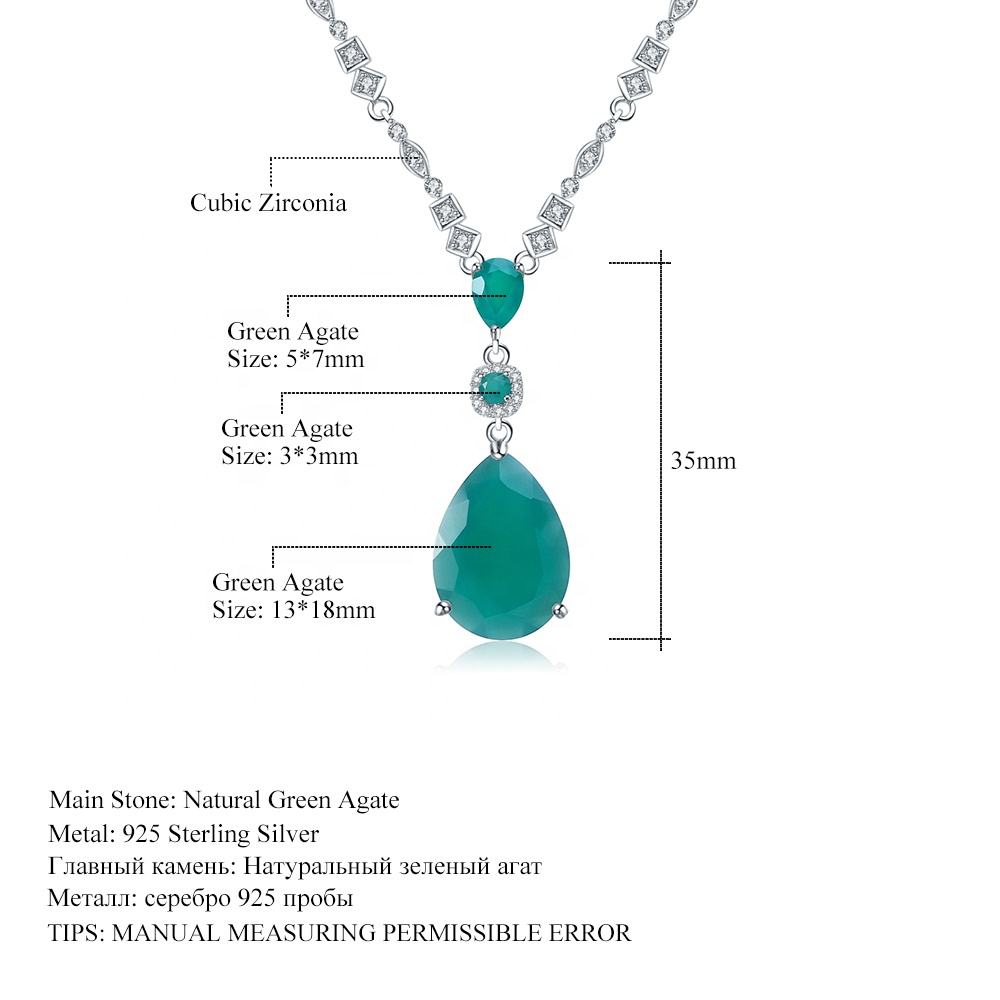 Natural Green Agate Silver Necklace