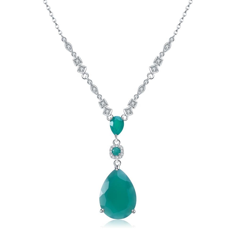 Natural Green Agate Silver Necklace