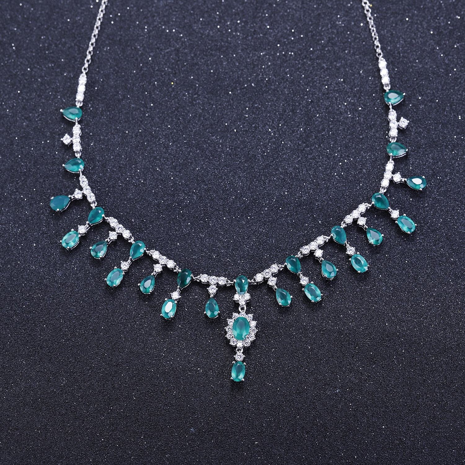 Sterling Silver Green Agate Necklace