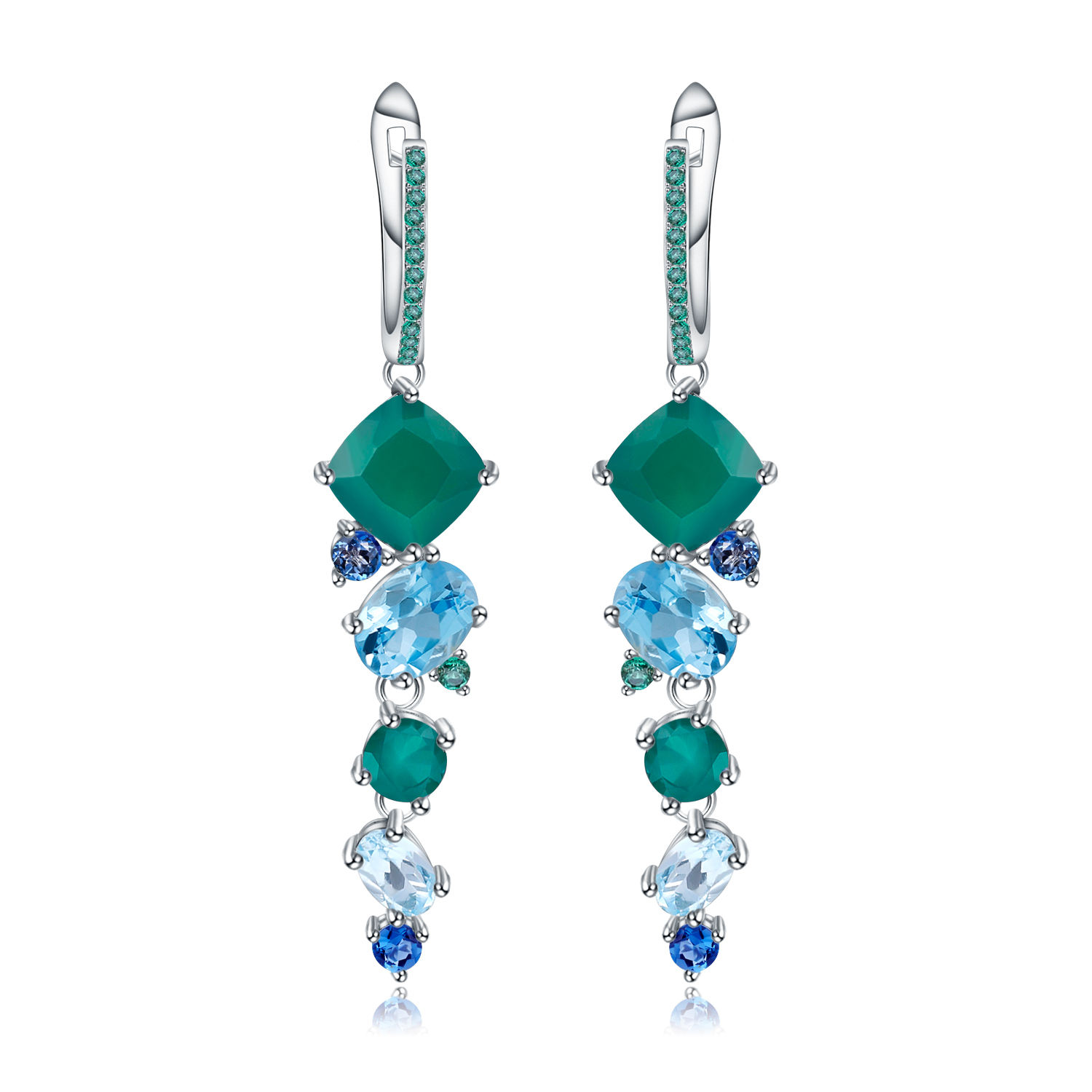 Green Agate and Blue Topaz Earrings