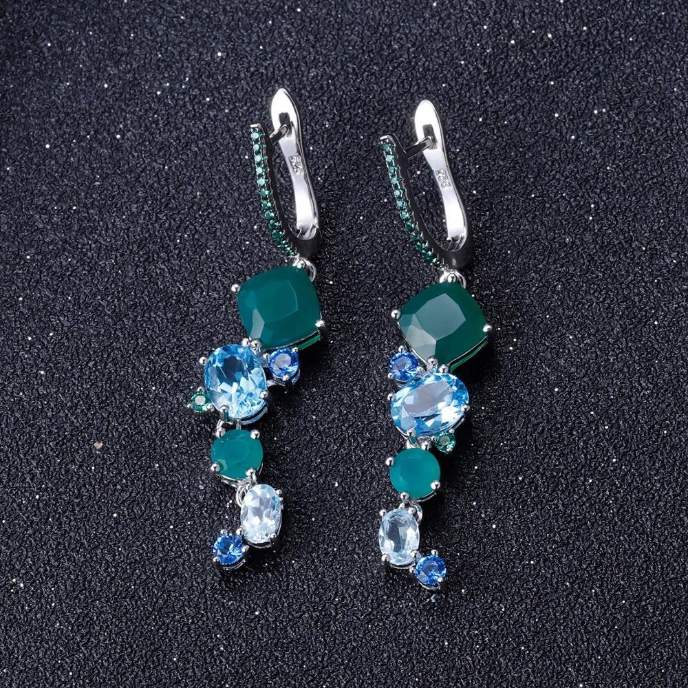 Green Agate and Blue Topaz Earrings