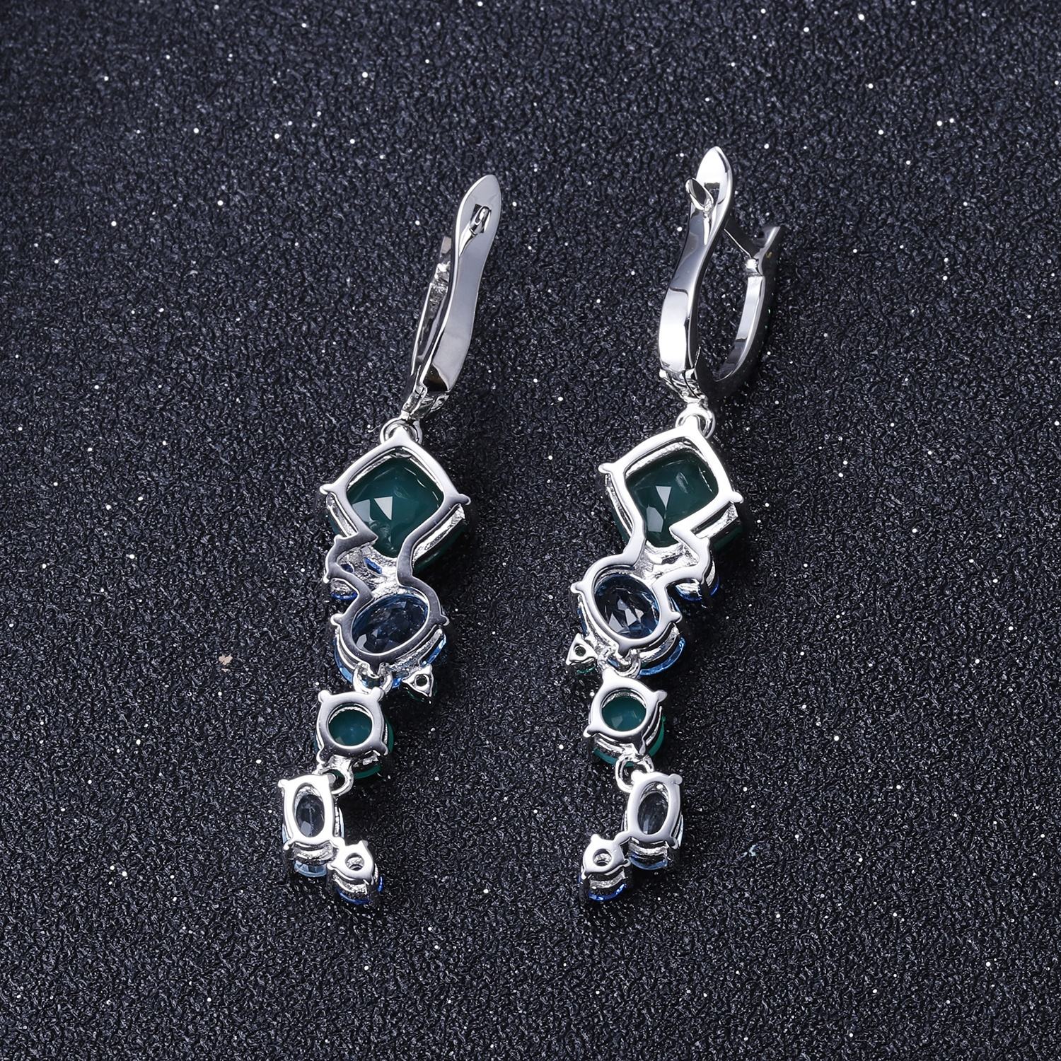 Green Agate and Blue Topaz Earrings