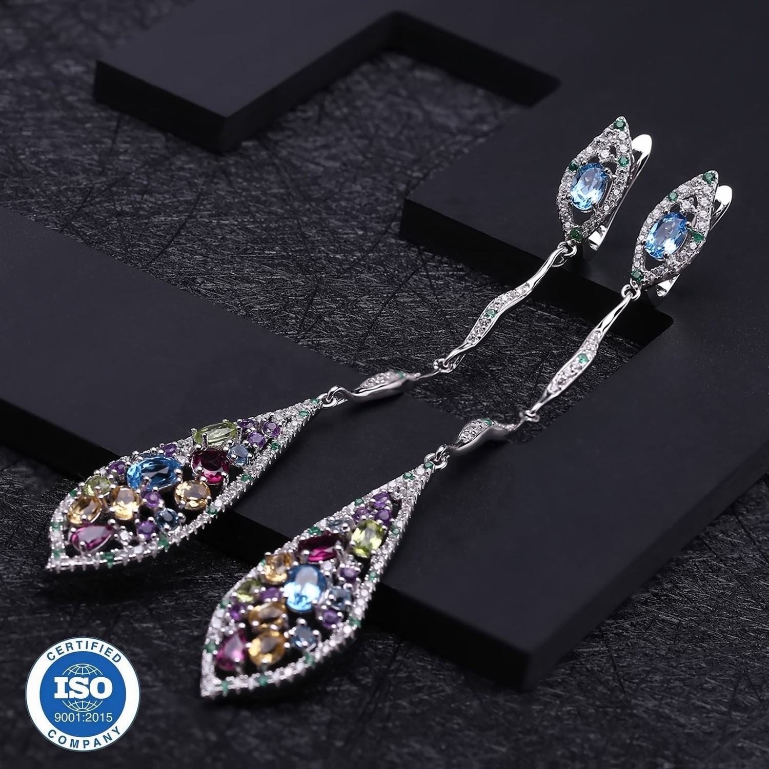 925 Sterling Silver Multi-Gemstone Earrings