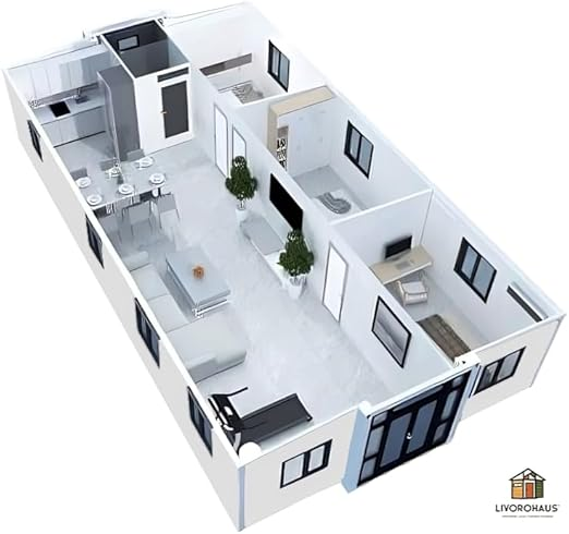 775 sq.ft Luxury Prefab House, 3 Bedroom 2 Living Room Modular House, Modern Portable Building with Kitchen, Bathroom, Furnished Interior, Ready-to-Move Prefabricated House for Family