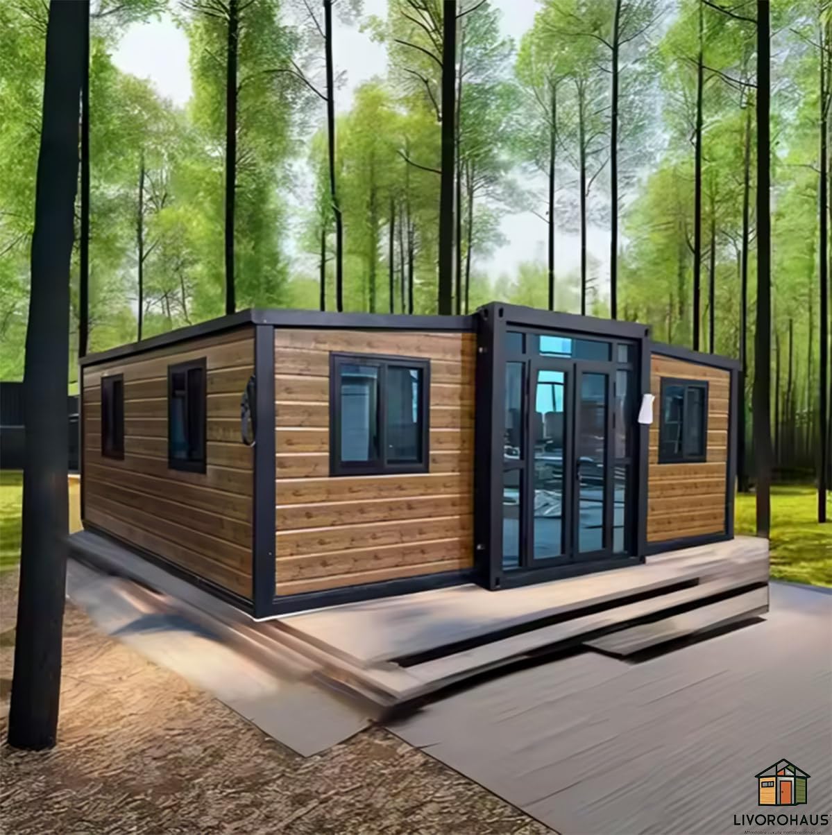 2BHK 388sqft Prefab House, Fully Furnished Container House with 2 Bedrooms, Luxury Bathroom, Kitchen & Living Room, 10-Minute Quick Install Steel Frame Modular House for Couples
