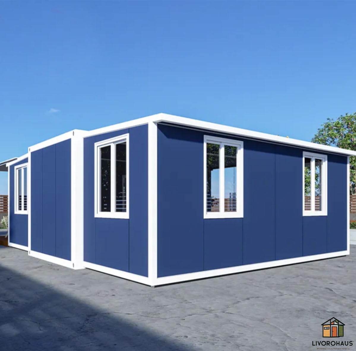 Prefab House 2BHK 388 sq.ft in Blue - Fully Furnished Modular House with Premium Bathroom, Equipped Kitchen & Versatile Living Space, Durable Steel Frame, Weather Resistant, Portable House