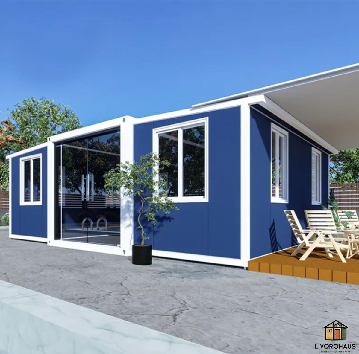 Prefab House 2BHK 388 sq.ft in Blue - Fully Furnished Modular House with Premium Bathroom, Equipped Kitchen & Versatile Living Space, Durable Steel Frame, Weather Resistant, Portable House
