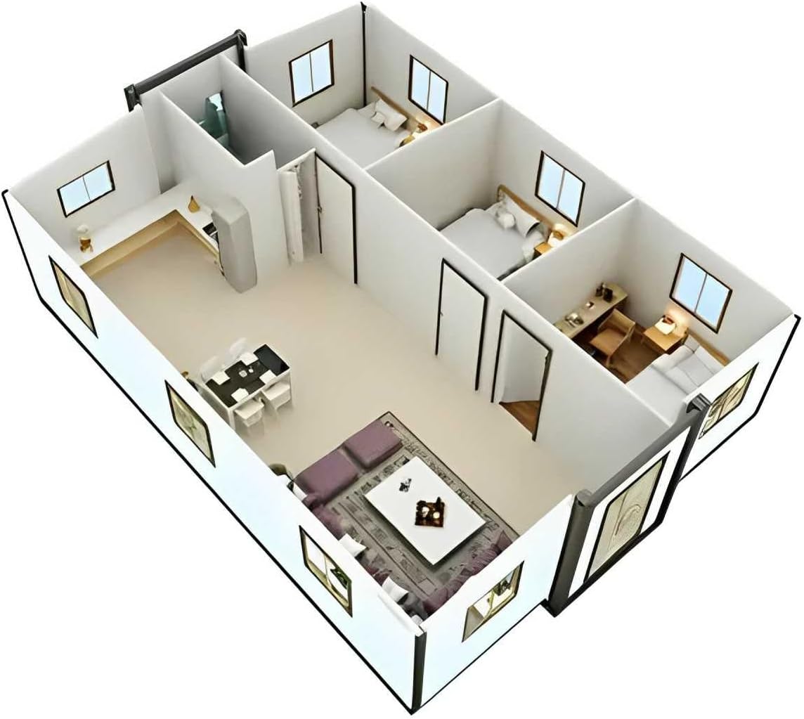 40ft House with Luxury Design, with 3 Bedroom, 1 Living Room, 1 Bathroom and Kitchen,Prefab House for Living, Foldable Mobile Home Easy Setup & Move