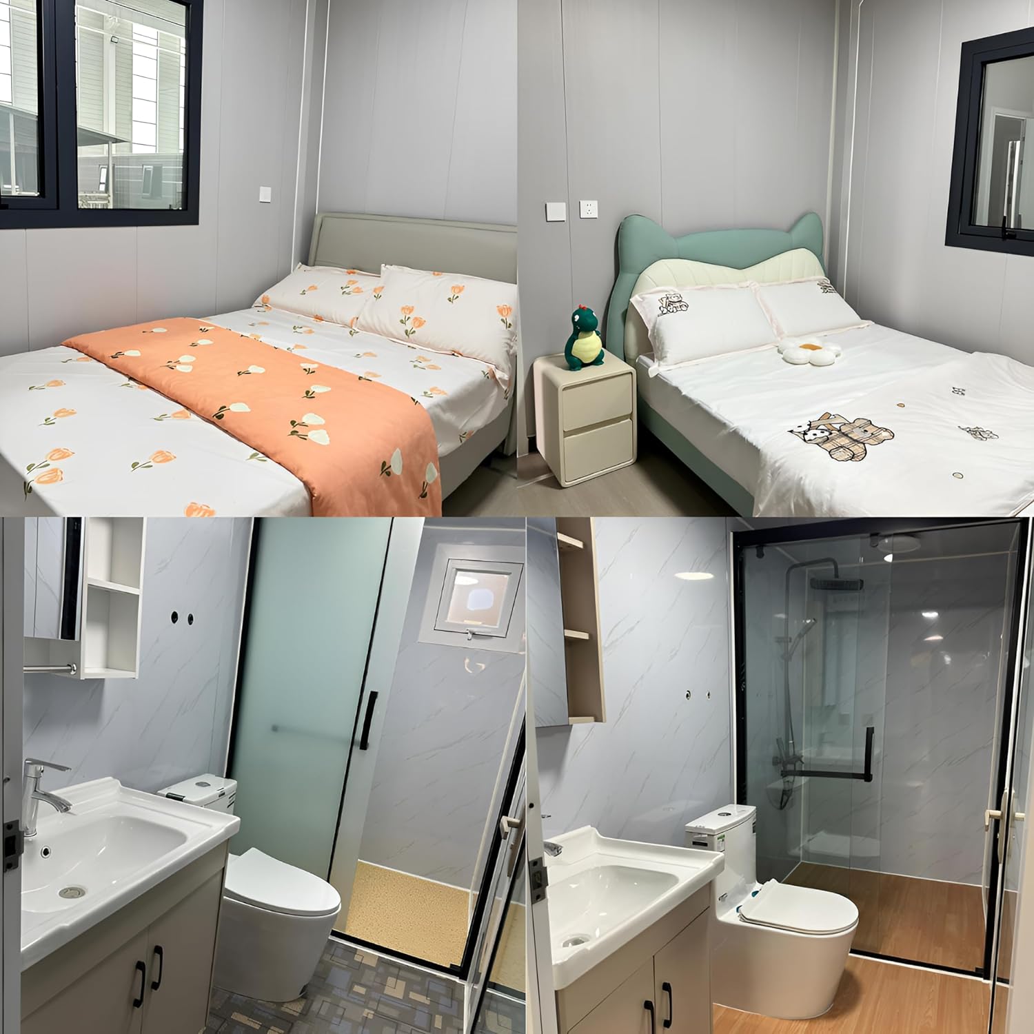 Prefabricated Expandable Mobile Container House with Terrace and Sloping roof 2BHK, Fully Furnished Modular House with Premium Bathroom, Equipped Kitchen, Steel Frame, Weather Resistant, Portable House, Electric Floor Heating, Anti-Theft Door