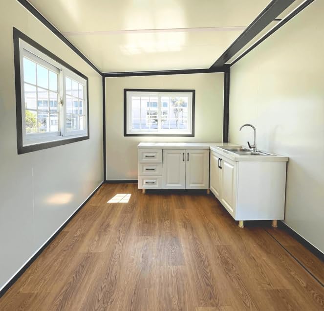 Portable Prefabricated Tiny Home Modern House with 3 Bedrooms, 2 Living Rooms 40x20ft, Mobile Expandable Plastic Prefab House for Hotel, Booth, Office, Guard House, Shop, Villa, Warehouse, Workshop (with Restroom), WHITE