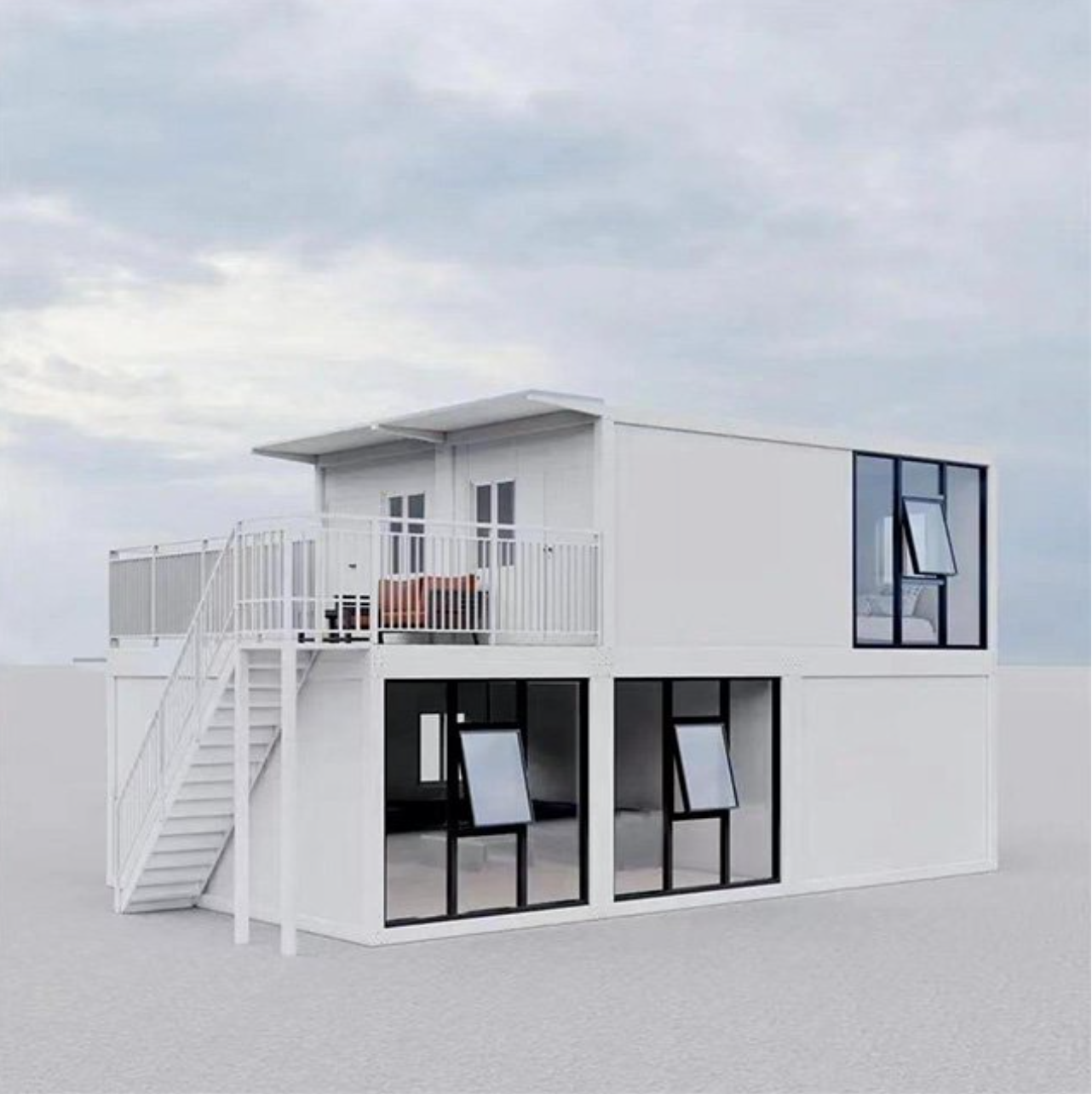 2bhk Duplex Fully Furnished Prefab House with Rooftop Deck and Stairs, 2-Story Modular Container Tiny House, Easy 24 Hour Setup, Perfect for Small Families, Fire-Resistant, Grade 9 Earthquake Proof, Wind Resistance upto 90-115 mph, Soundproof. 