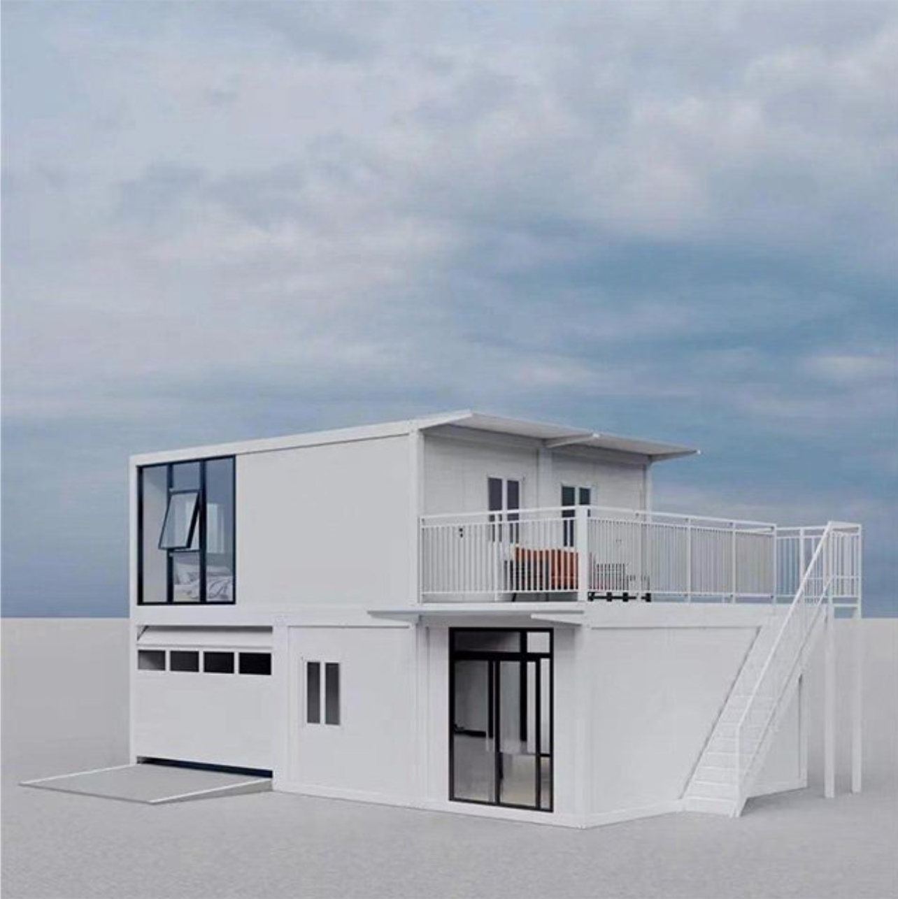 2bhk Duplex Fully Furnished Prefab House with Rooftop Deck and Stairs, 2-Story Modular Container Tiny House, Easy 24 Hour Setup, Perfect for Small Families, Fire-Resistant, Grade 9 Earthquake Proof, Wind Resistance upto 90-115 mph, Soundproof. 