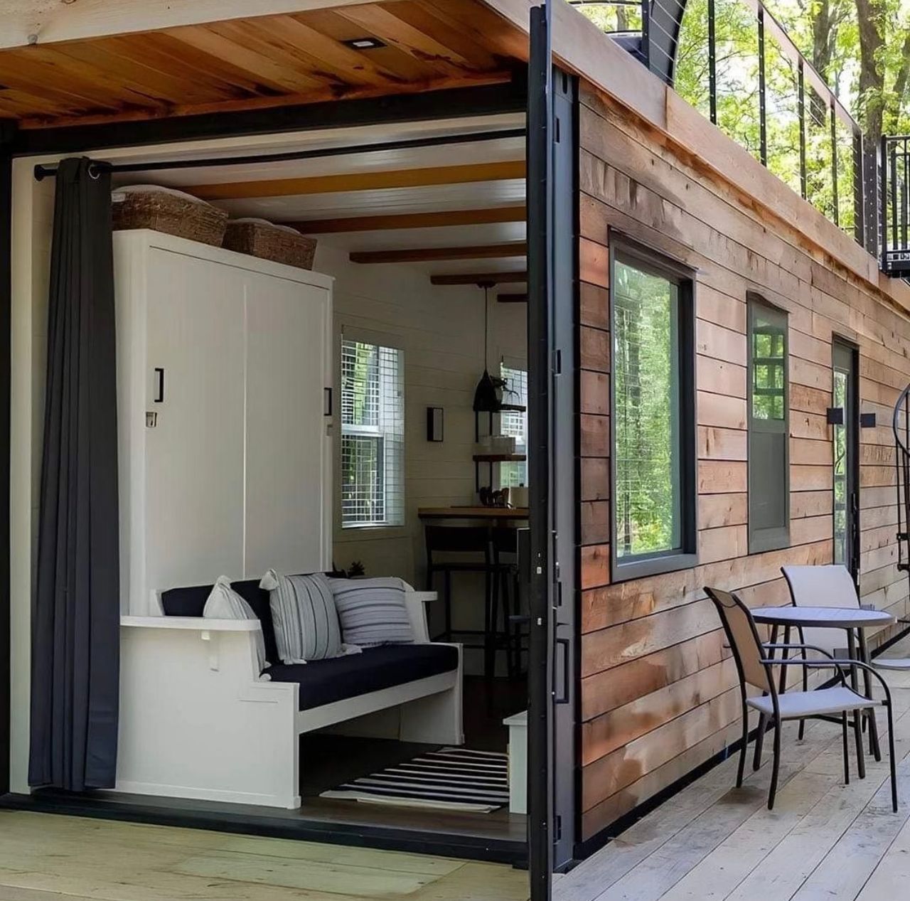 Luxury 1BHK 1BATH Tiny Home with Rooftop Deck, Container Home with Elegant Wooden Frame for Families, Fully Furnished Modern 2 Hour Set-Up, Customizable