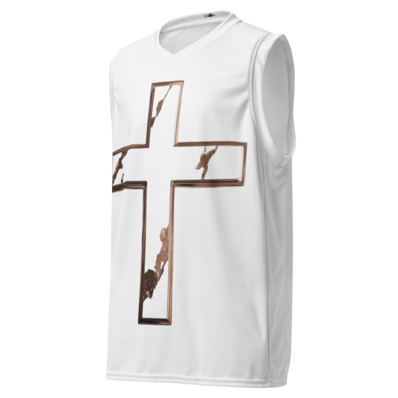 Rose Lion Marble White Cross Recycled Unisex Basketball Jersey