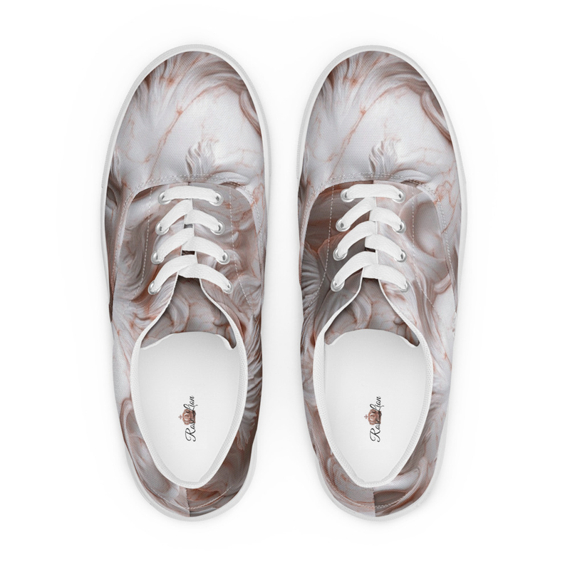 Rose Marble Lion Face Lace-Up Women's Canvas Sneakers Shoes, Trendy & Stylish