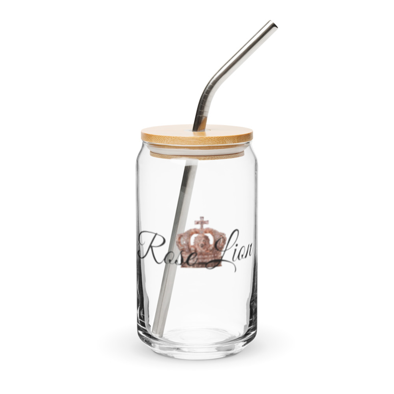 Rose Lion Can-Shaped Glass – Clear Drinking Glass with Logo, Available with or without Lid