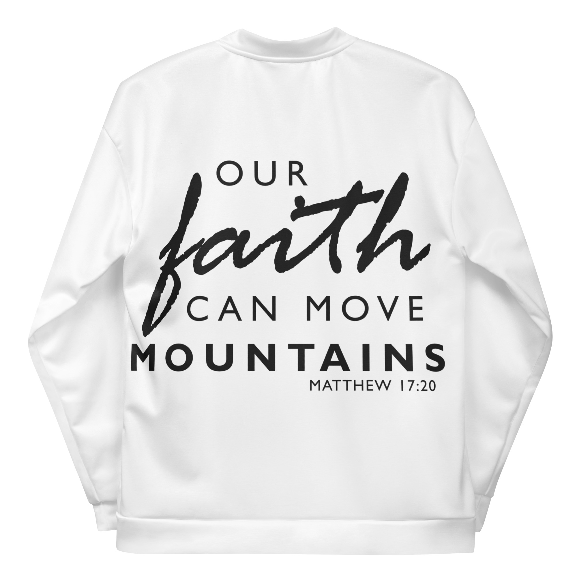 Rose Lion Unisex Bomber Jacket – Cross Front & Matthew 17:20 Scripture Back