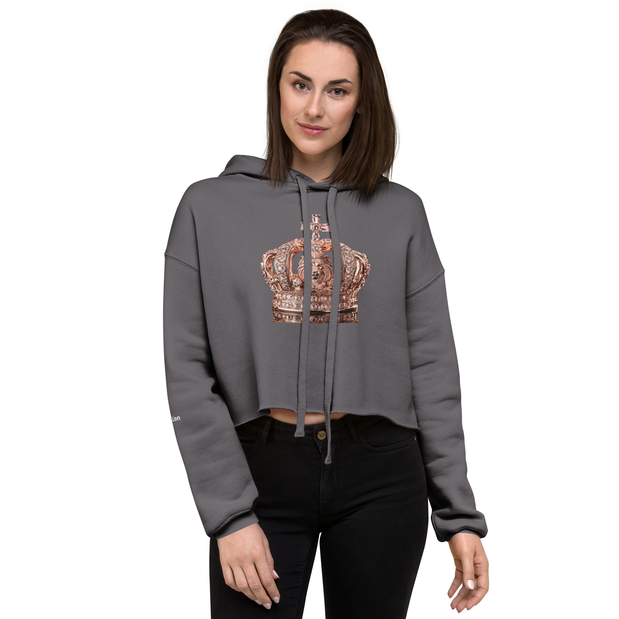 Rose Lion Crown on Brand Crop Hoodie|Royalty casual wear, layering,or 4 gym