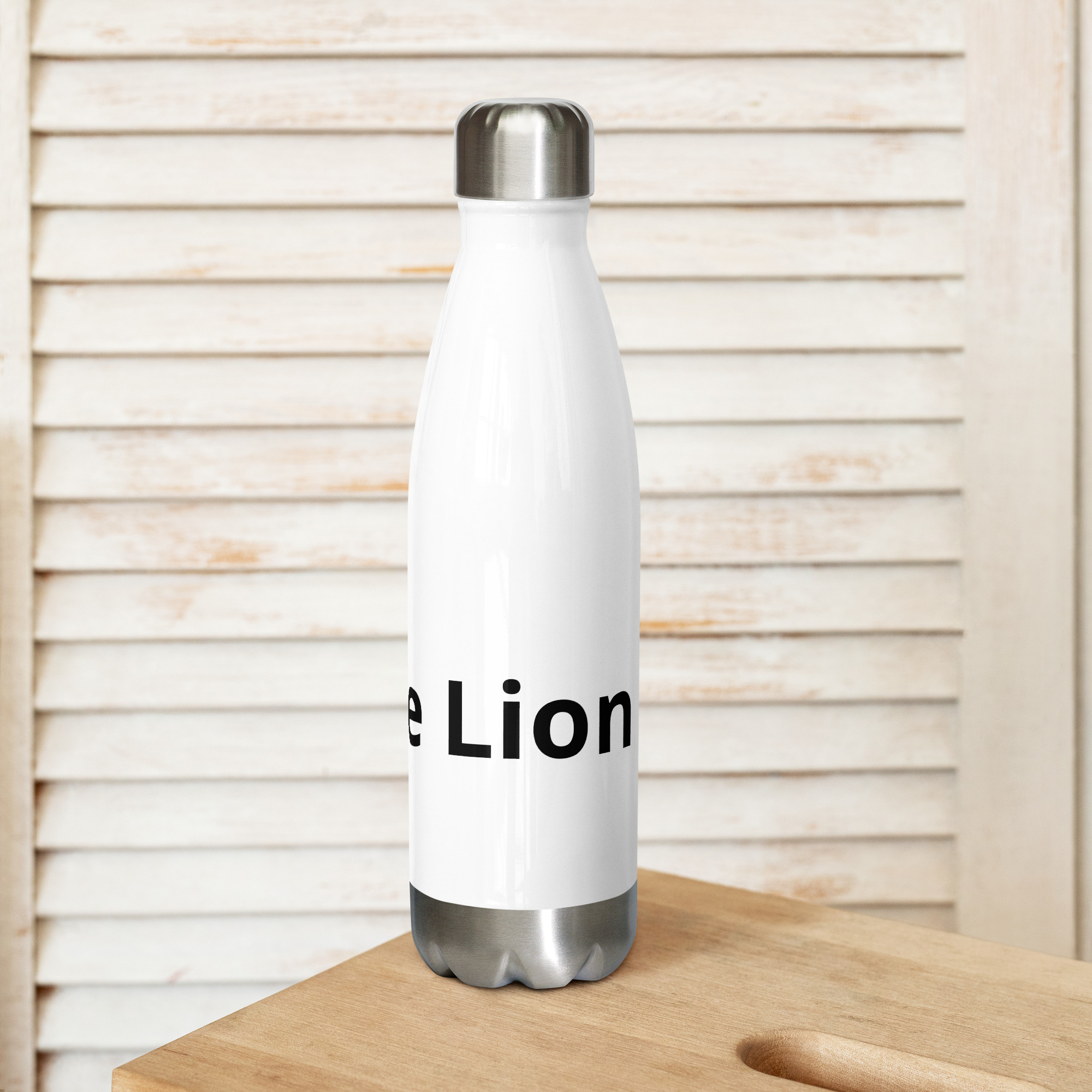Rose Lion Icon Stainless Steel Water Bottle – White Minimalist Design with Black Branding