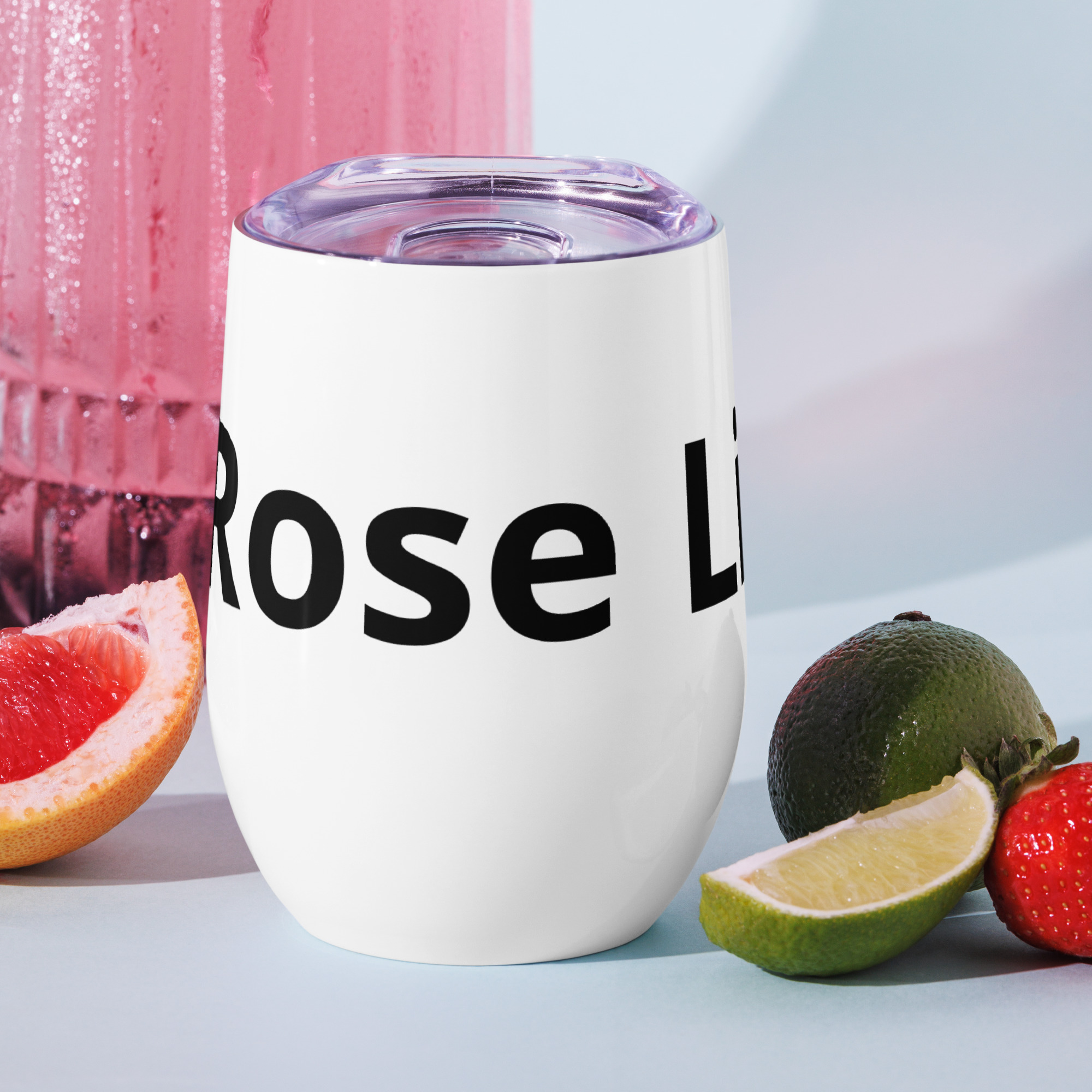 Rose Lion Icon Insulated Wine Tumbler – White with Black Branding | Elegant Stainless Steel Cup