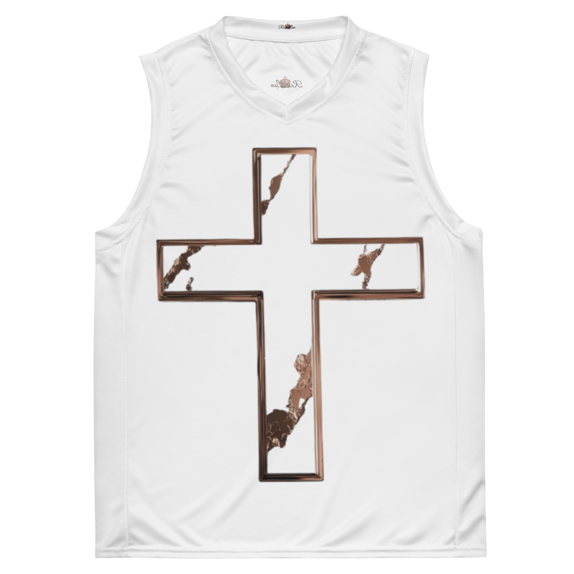 Rose Lion Marble White Cross Recycled Unisex Basketball Jersey
