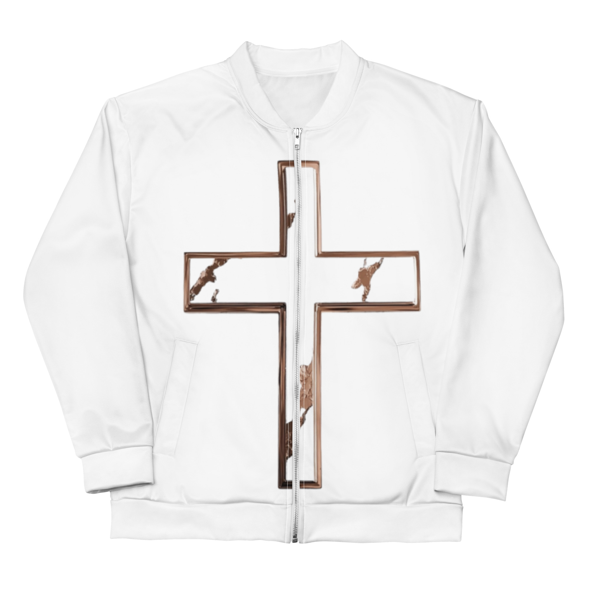 Rose Lion Unisex Bomber Jacket – Cross Front & Matthew 17:20 Scripture Back