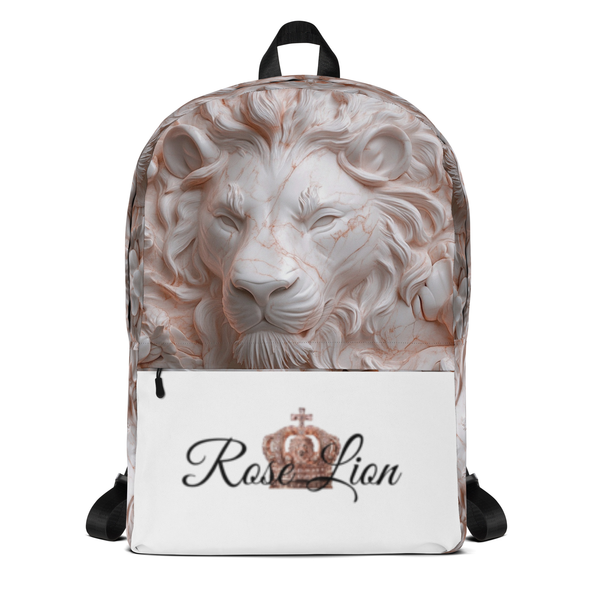 Trendy Lion Face Backpack – Rose Marble Print School, College, Travel Bag