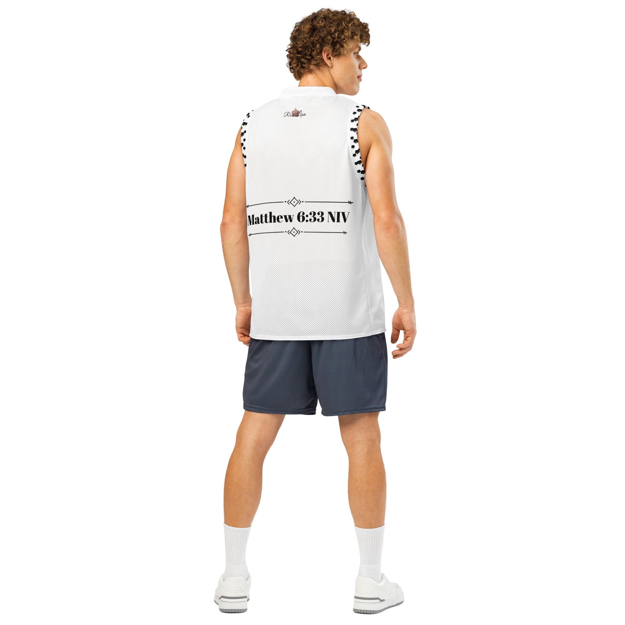 Rose Lion Geometric Emblem Unisex Jersey – Black & White | Matthew 6:33