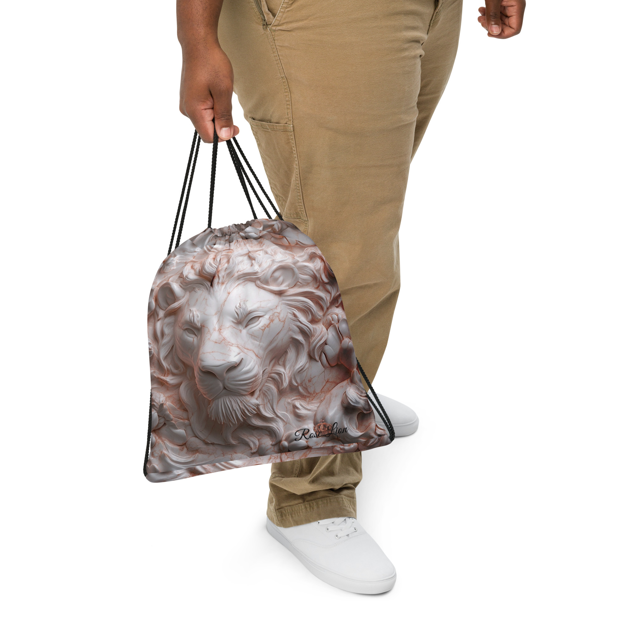 Marble Lion Drawstring Bag – Lightweight Gym, School, Travel Sackpack