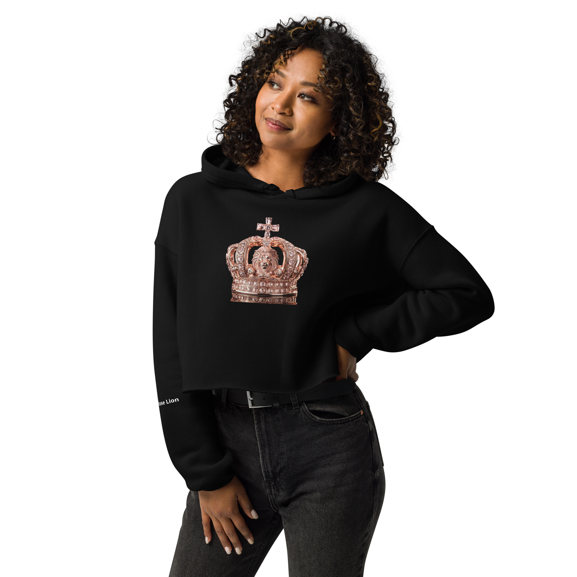 Rose Lion Crown on Brand Crop Hoodie|Royalty casual wear, layering,or 4 gym