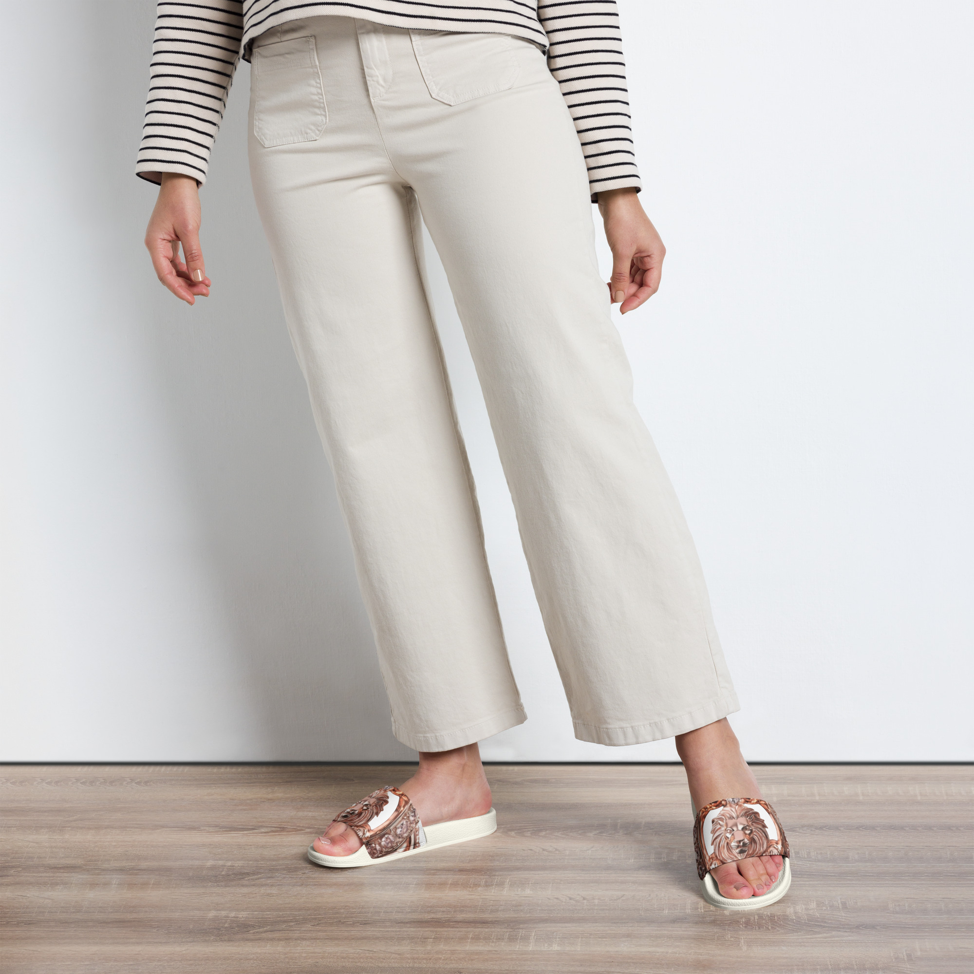 Rose Lion Women’s Slides – Bold Graphic Designer Sandals with Icon Logo