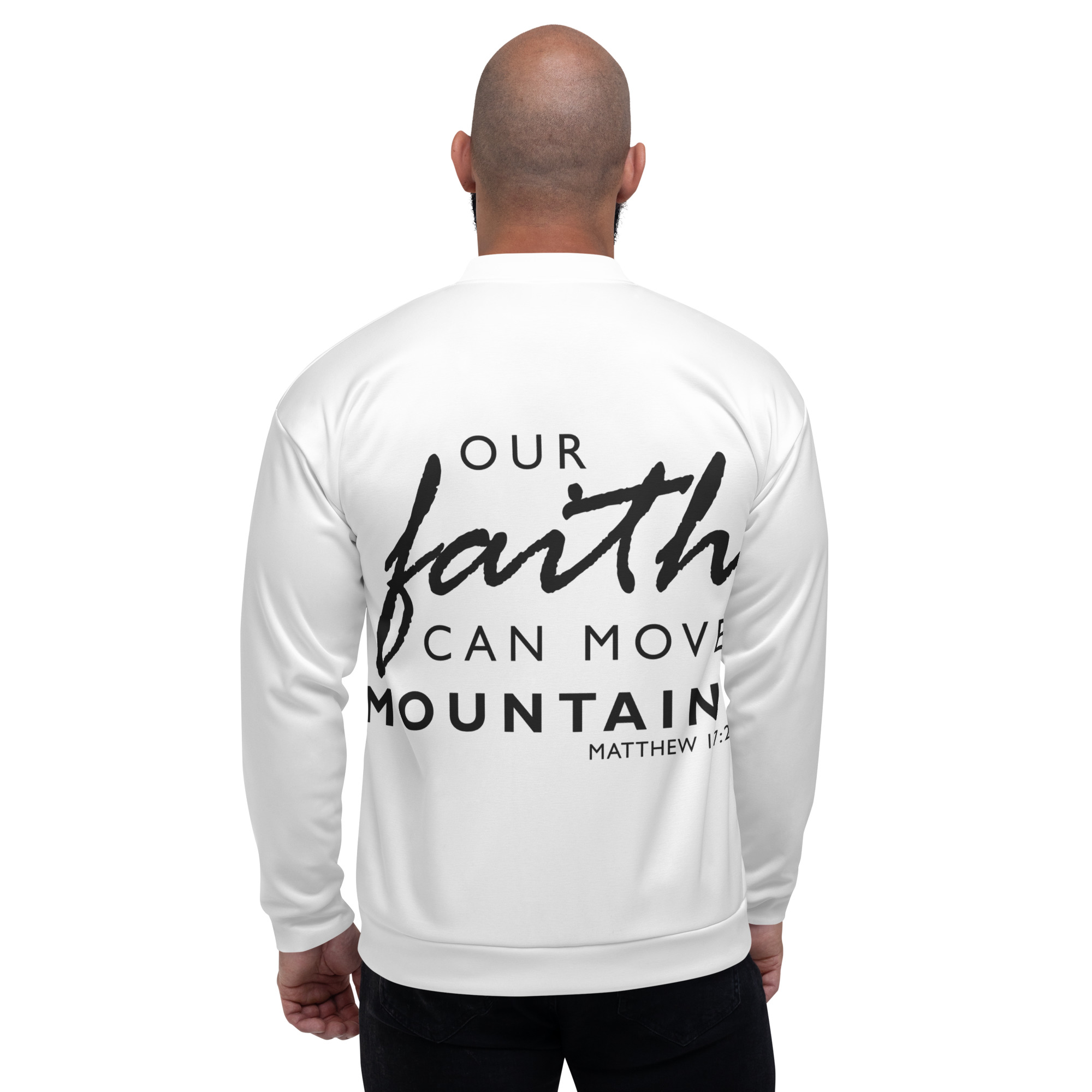 Rose Lion Unisex Bomber Jacket – Cross Front & Matthew 17:20 Scripture Back