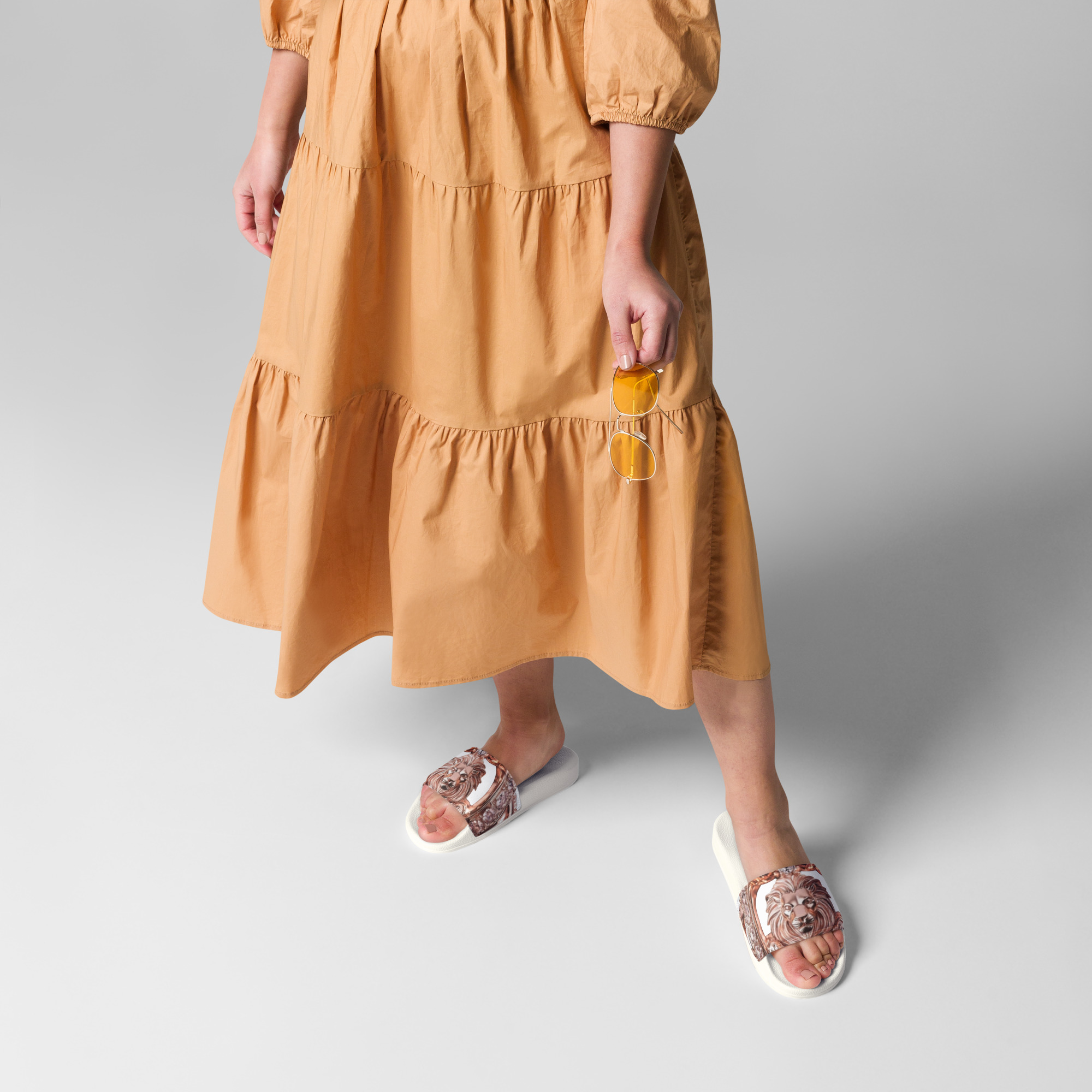 Rose Lion Women’s Slides – Bold Graphic Designer Sandals with Icon Logo