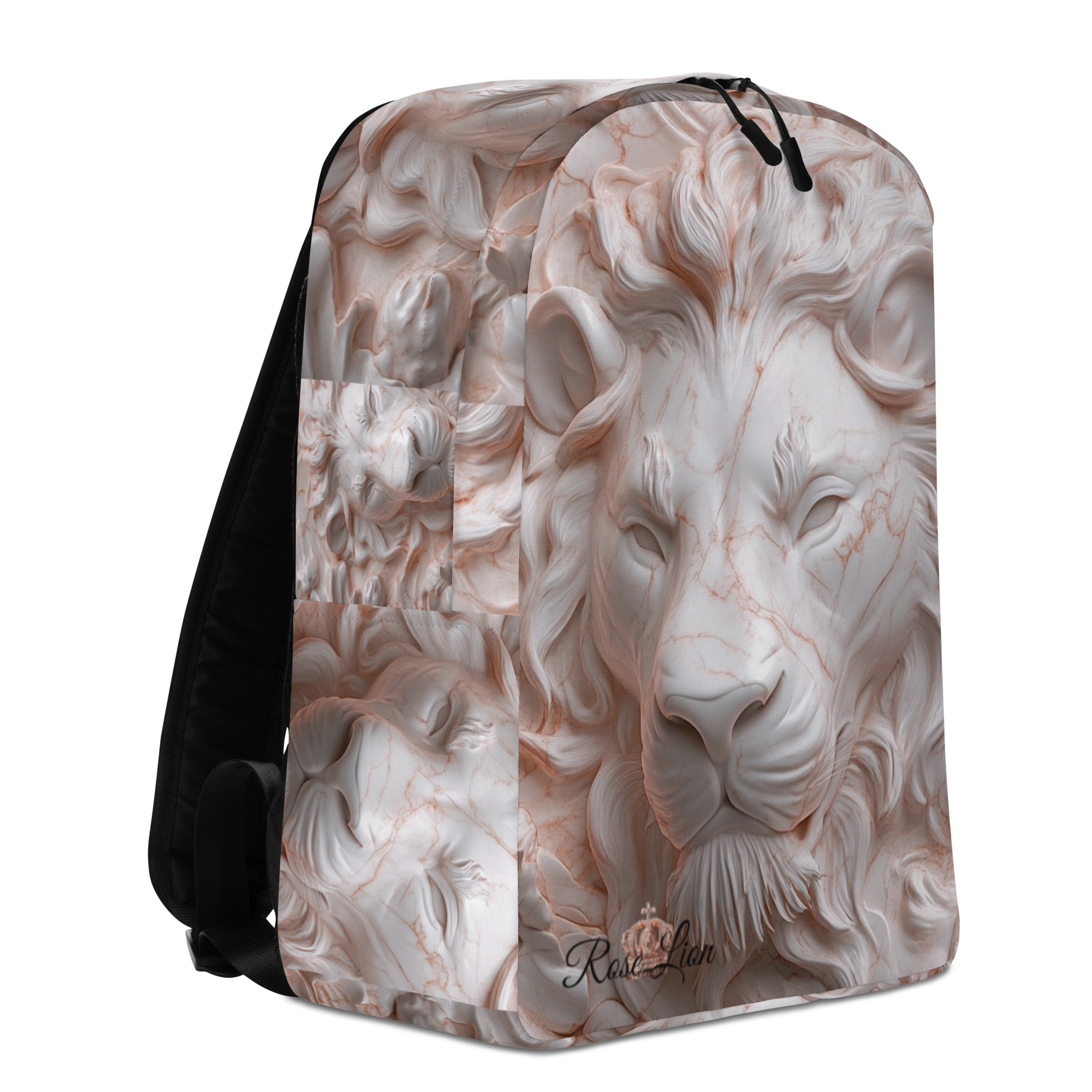 Rose Lion-Marble Lion Face Backpack – Minimalist Travel, Laptop & School Bag