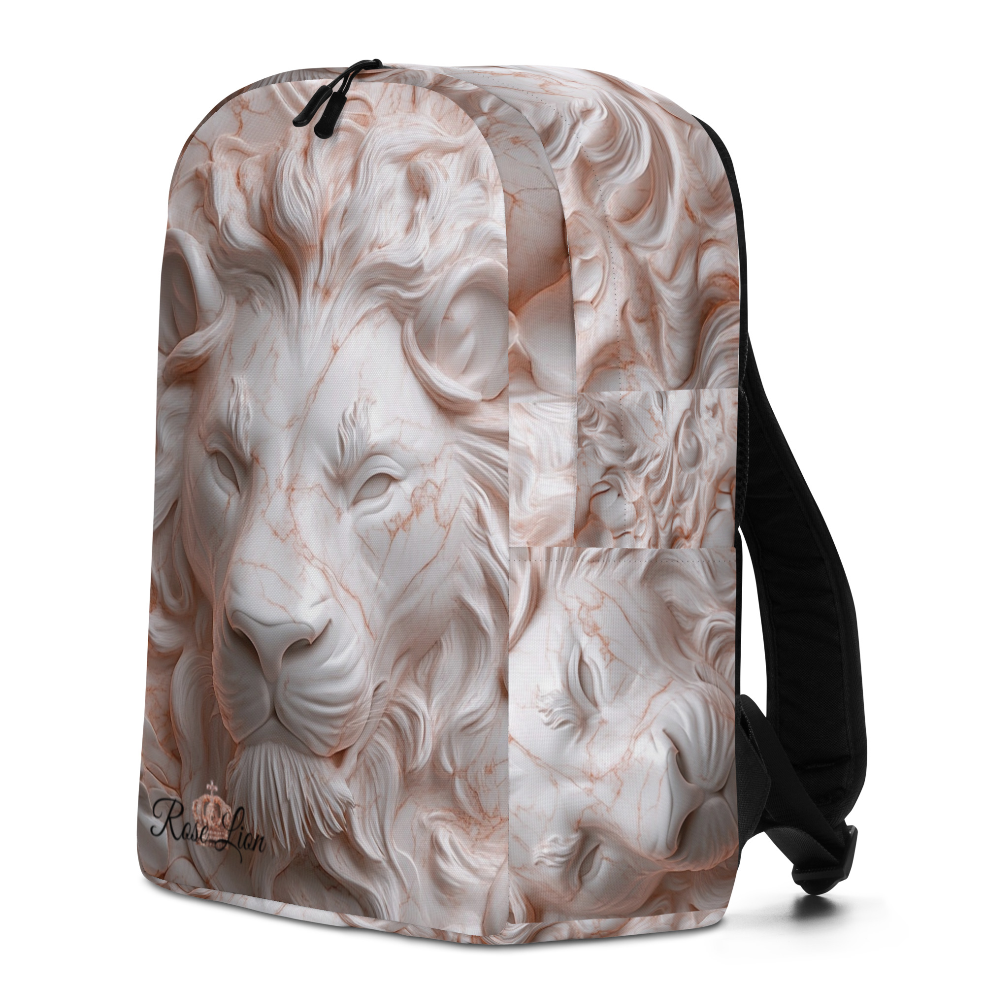 Rose Lion-Marble Lion Face Backpack – Minimalist Travel, Laptop & School Bag