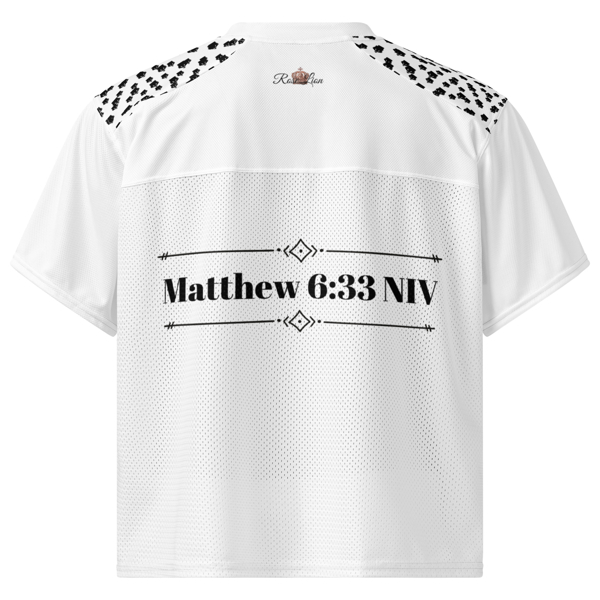 Rose Lion Boxy Football Jersey – Geometric Edition | Matthew 6:33 (NIV)