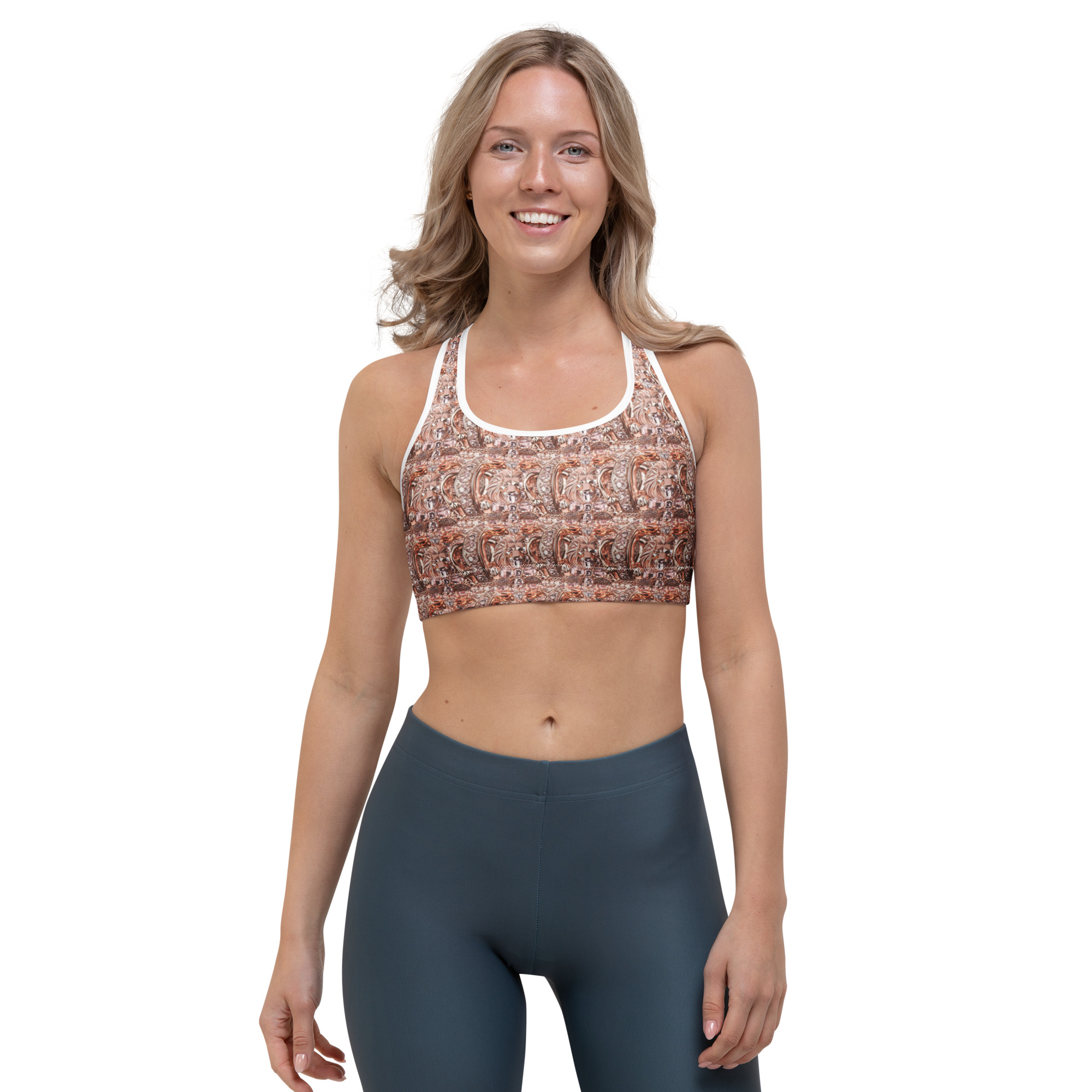 Rose Lion Rose Gold Crown Geometric Sports Bra