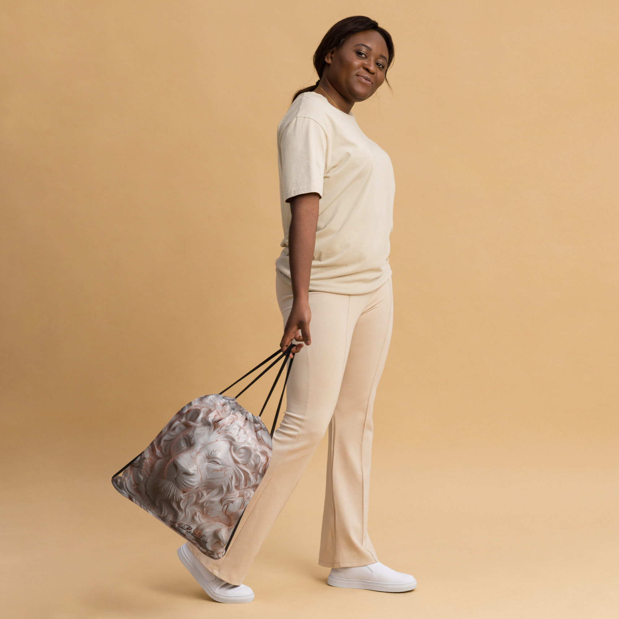 Marble Lion Drawstring Bag – Lightweight Gym, School, Travel Sackpack