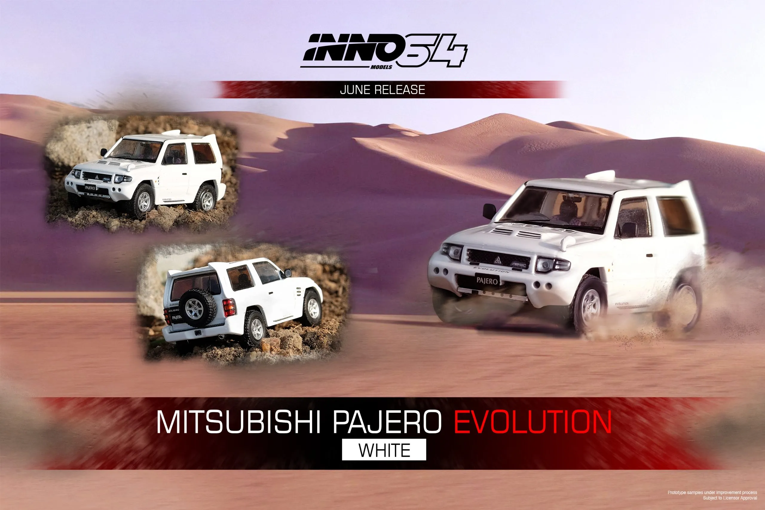 INNO64 Mitsubishi Pajero Evolution White With Extra Wheels