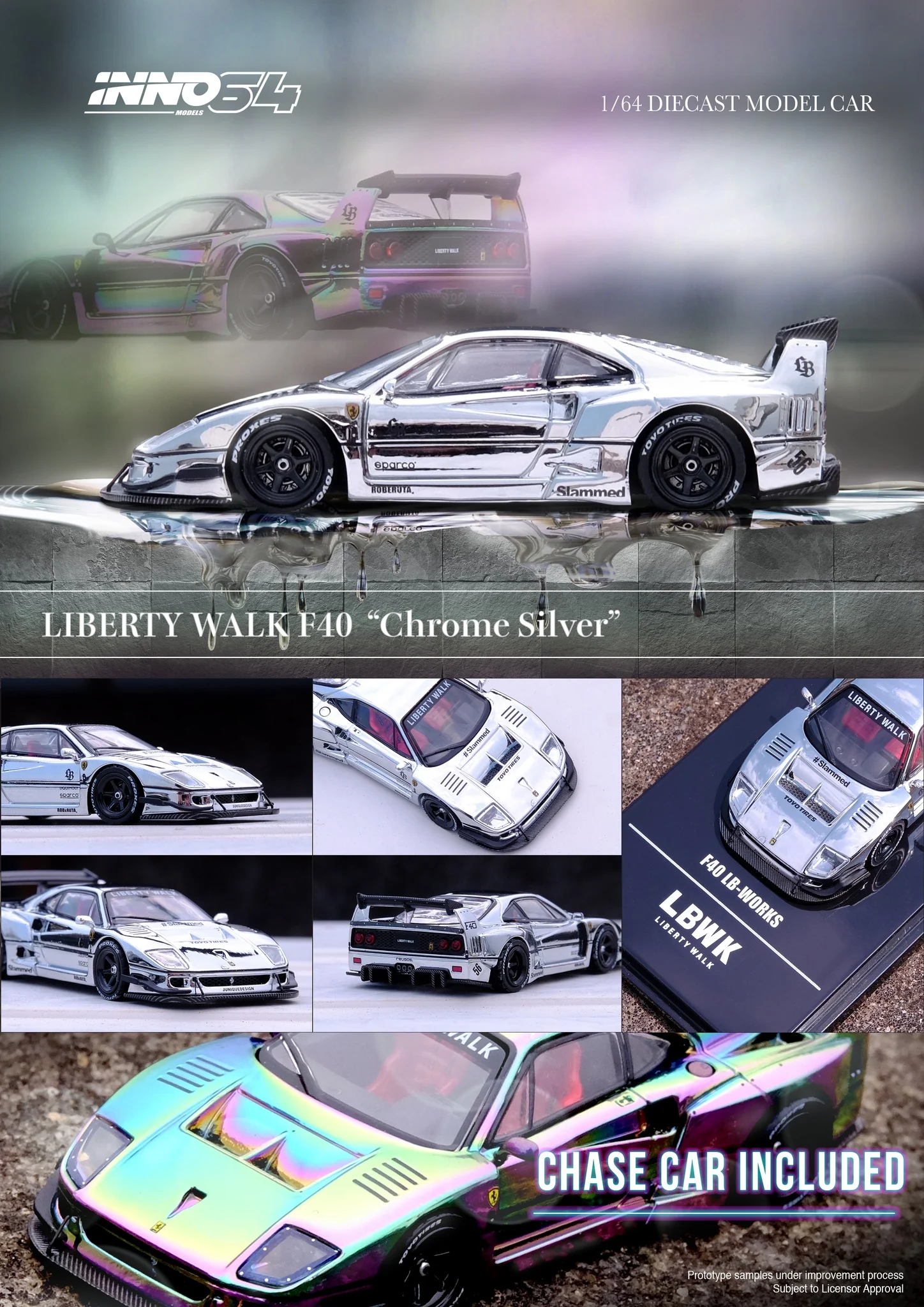 INNO64 LBWK Ferrari F40 Silver Chrome (Beijing Special)