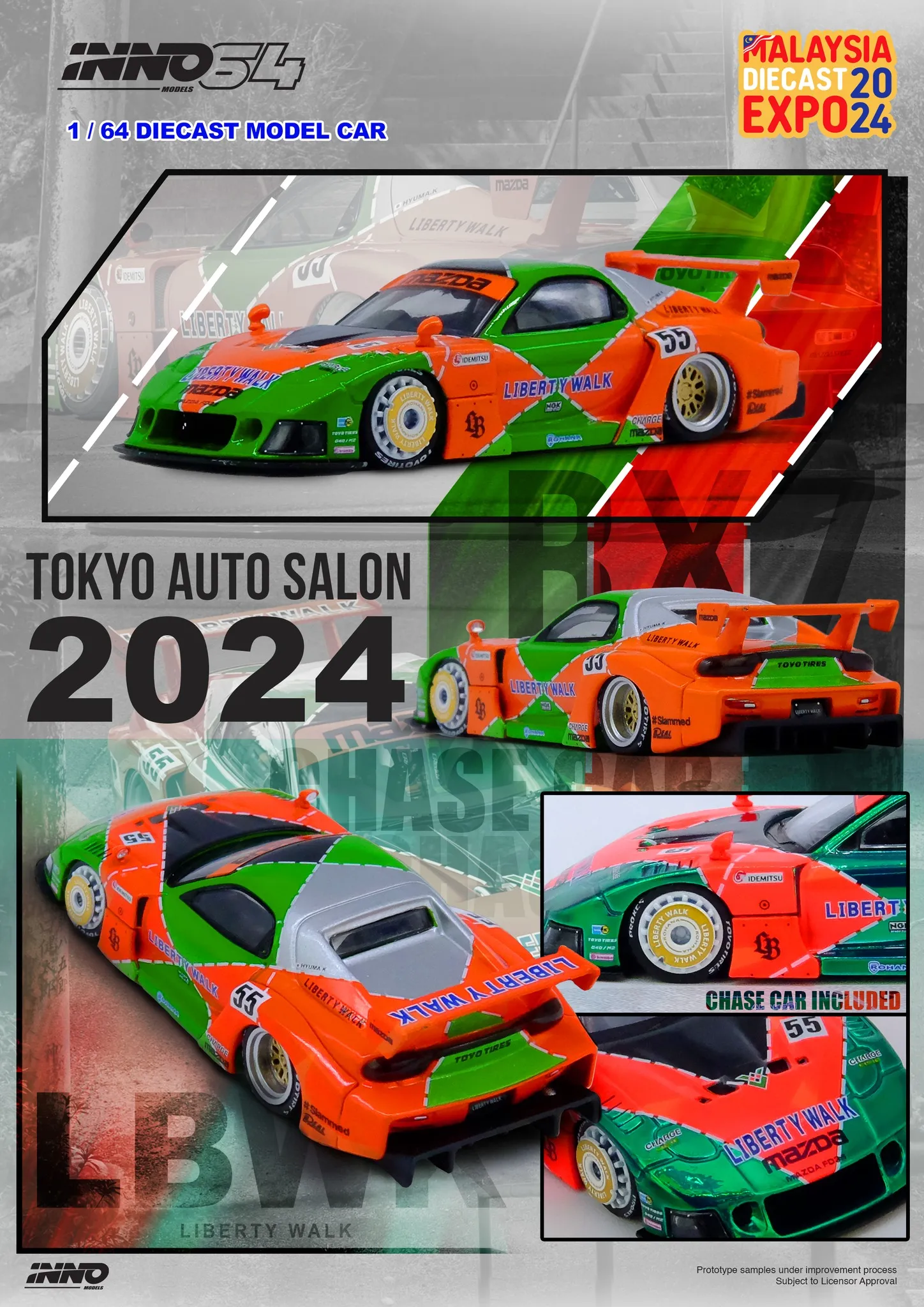 INNO64 Mazda RX7 (FD3S) LB-SUPER SILHOUETTE Orange & Green