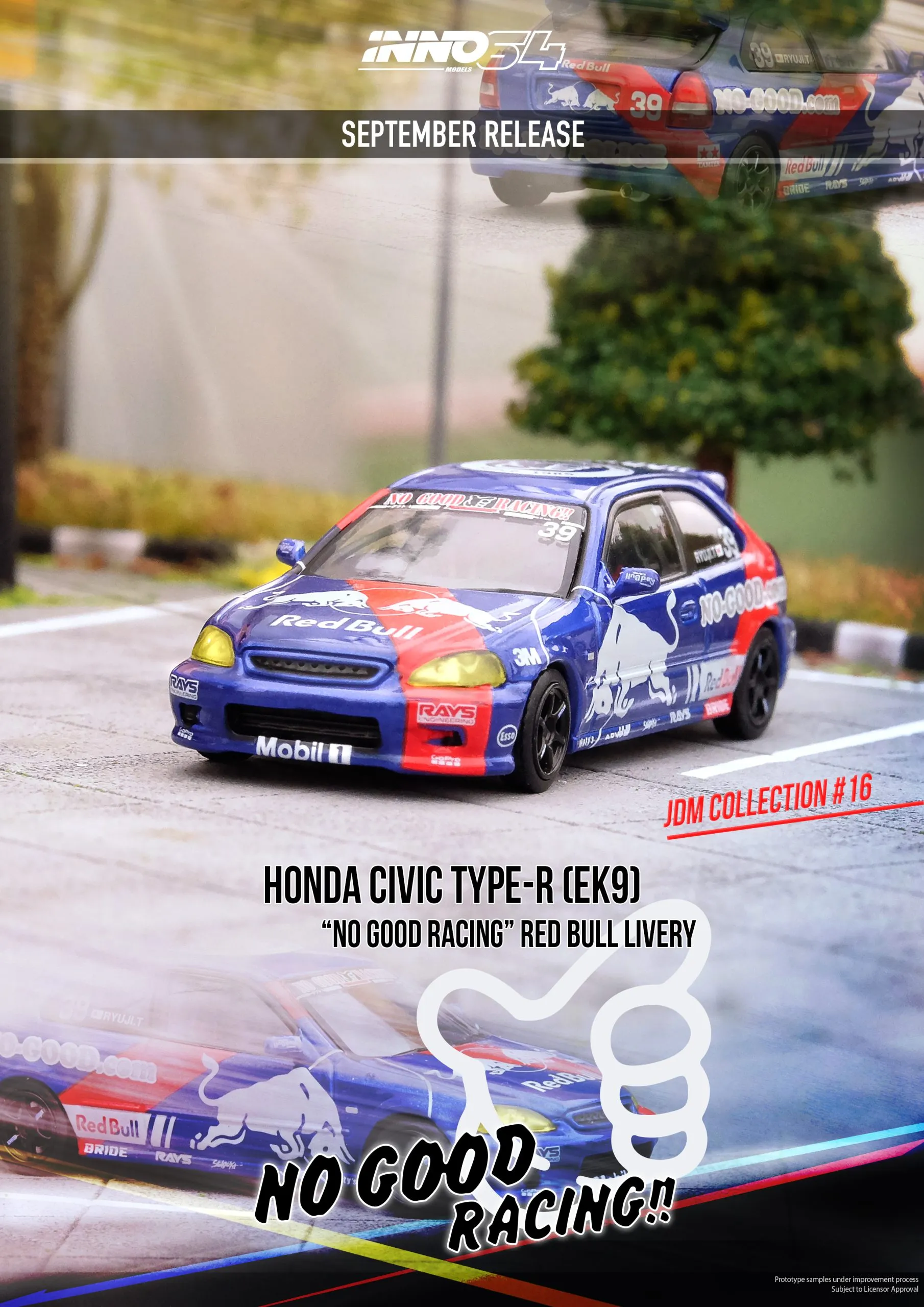 INNO64 HONDA CIVIC Type-R (EK9) "NO GOOD RACING" Red Bull Livery