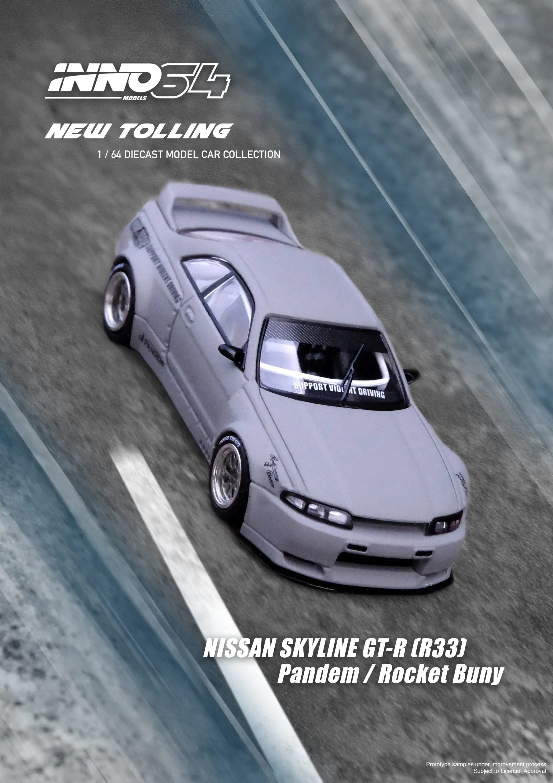 INNO64 NISSAN SKYLINE GT-R (R33) 'Pandem / Rocket Bunny' Cement Grey Matte