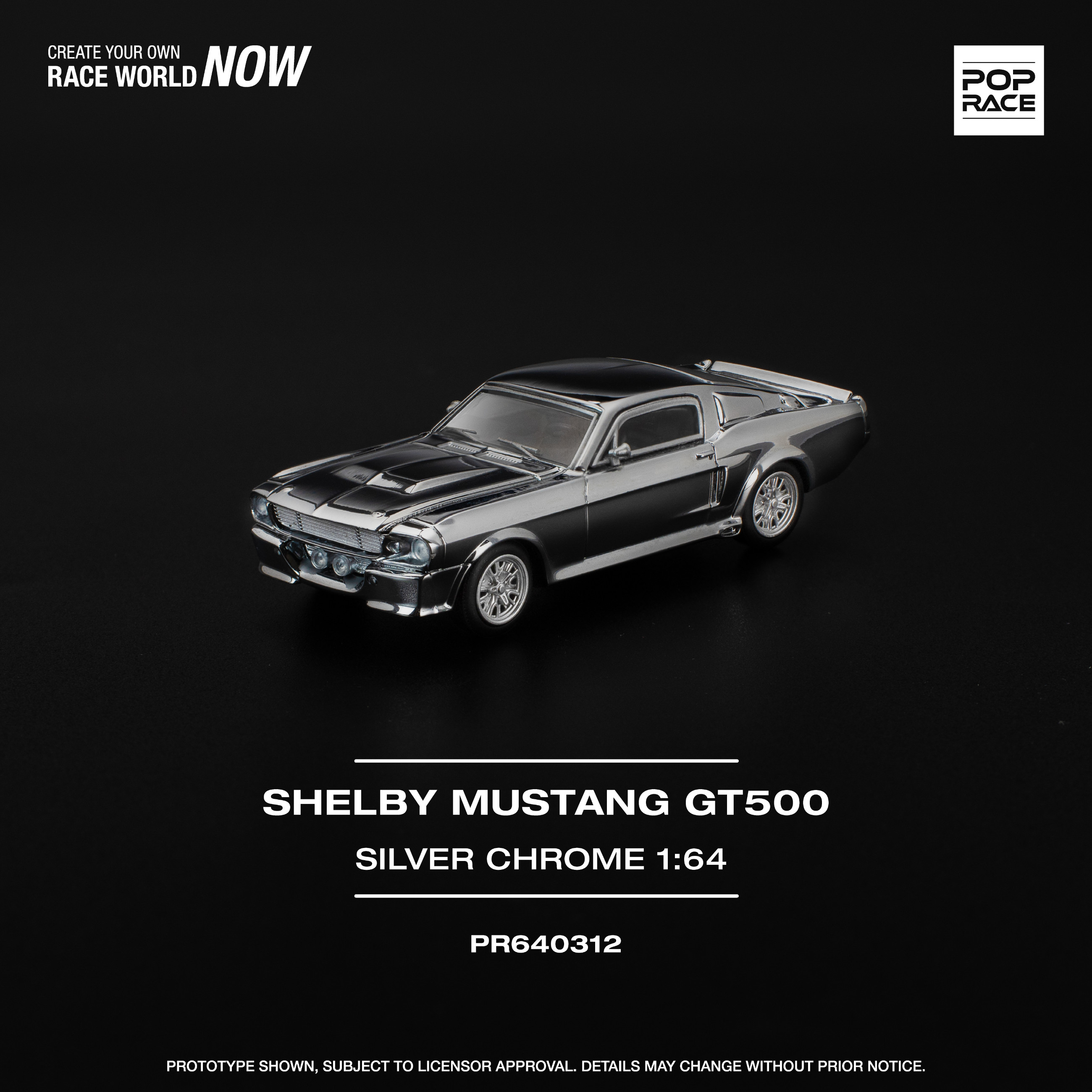 Pop Race SHELBY MUSTANG GT500 - SILVER CHROME