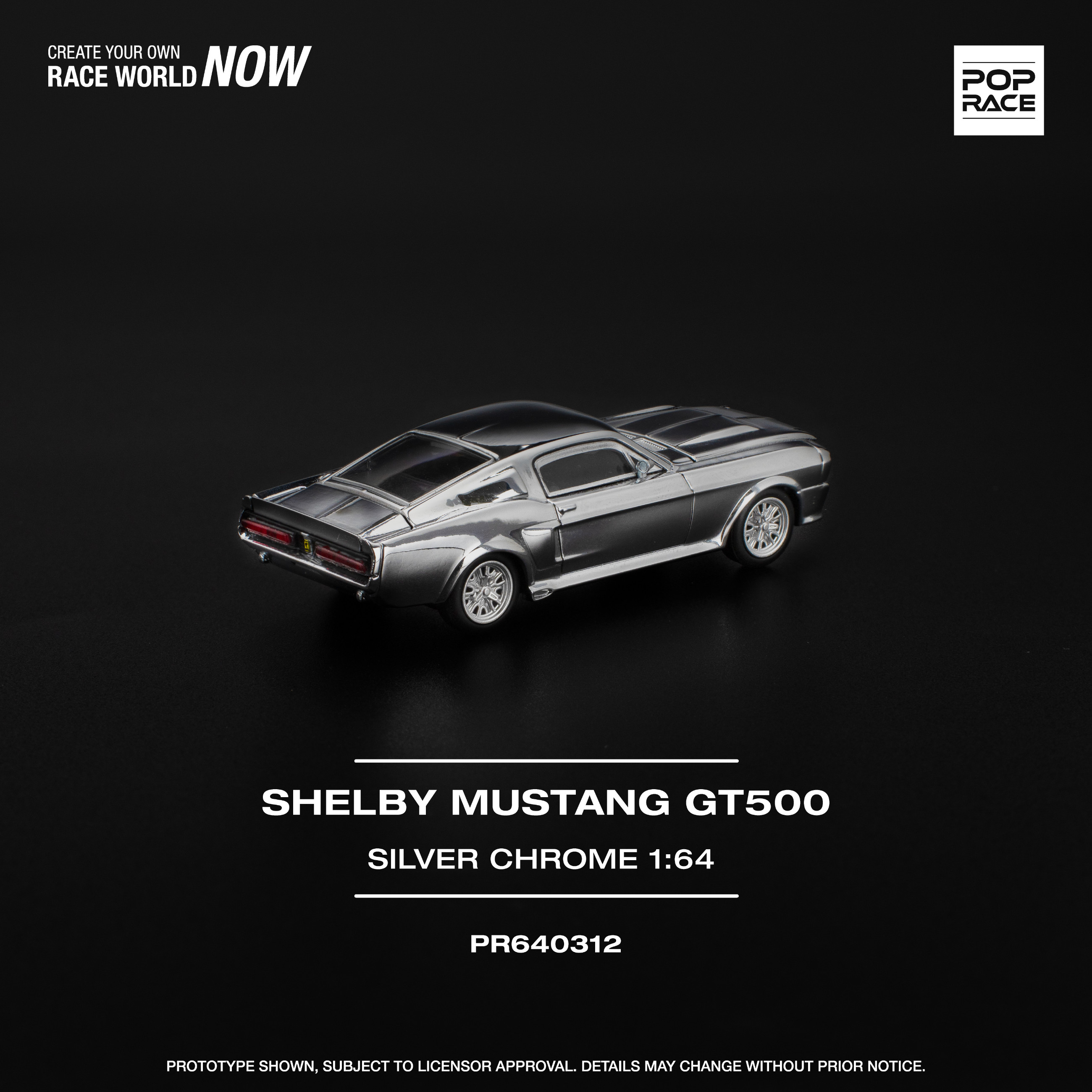 Pop Race SHELBY MUSTANG GT500 - SILVER CHROME