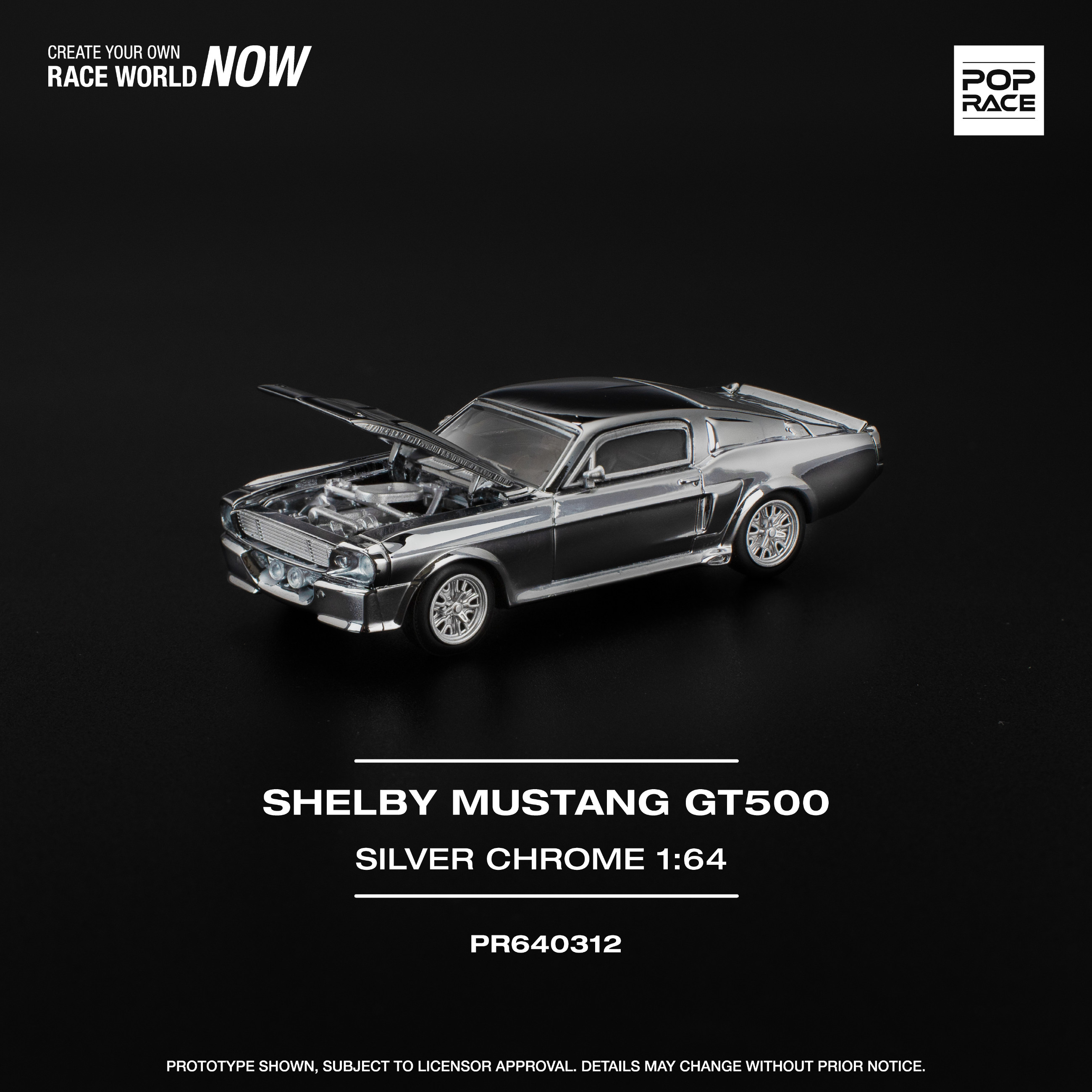 Pop Race SHELBY MUSTANG GT500 - SILVER CHROME