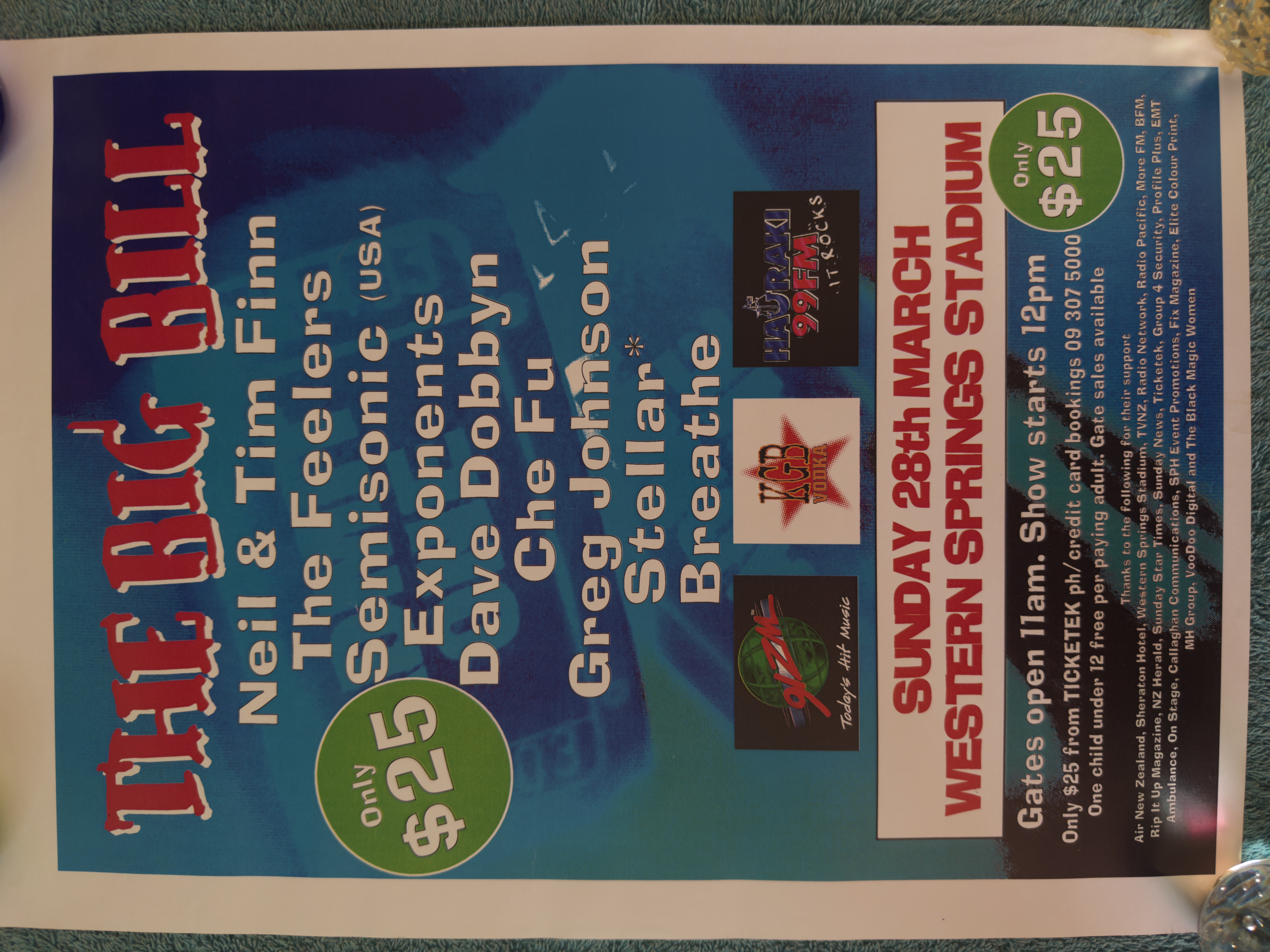 Dave Dobbyn, Tim and Neil Finn, the feelers, Che Fu, Stella, Greg Johnson and Breathe